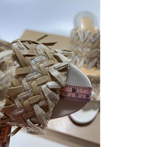 Meroine 85mm raffia Tan Woven fringe heels mules D985 - Picture 11 of 11